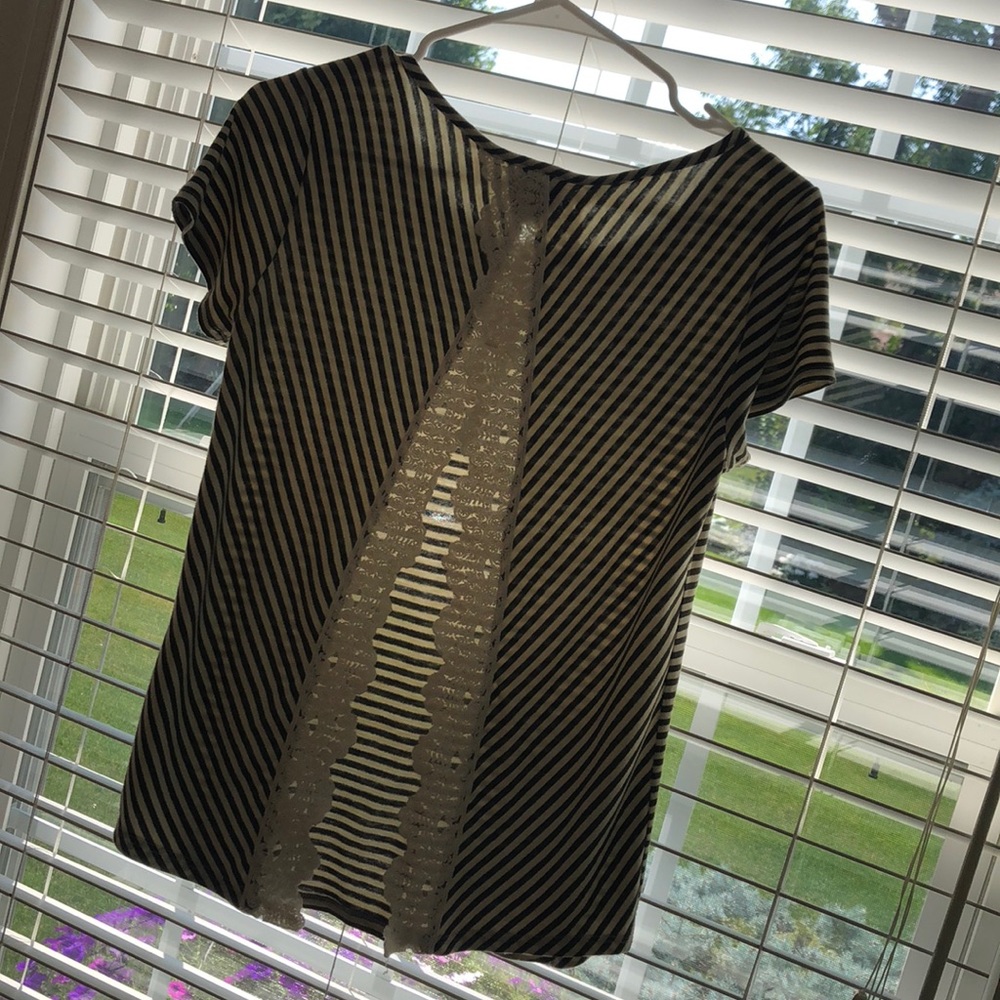 Green and white striped open-back t-shirt